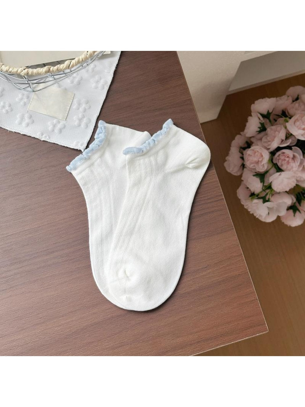 Rufia - Cartoon Dog Embroidered Striped Ankle Socks