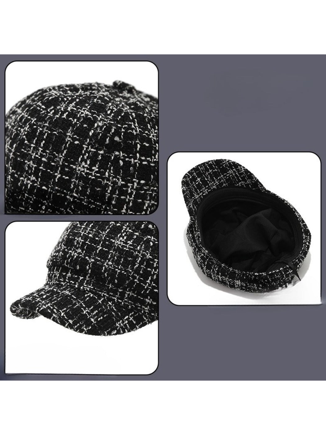 Haila - Textured Tweed Newsboy Hat