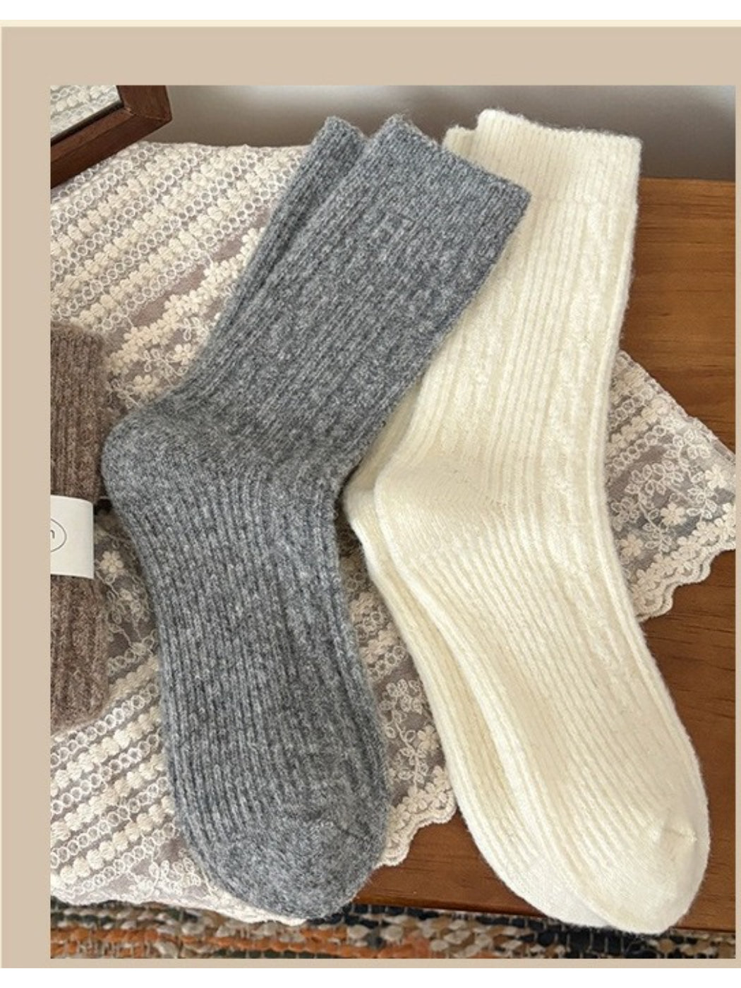 Rufia - Fluffy Soft Rib Knit Crew Socks