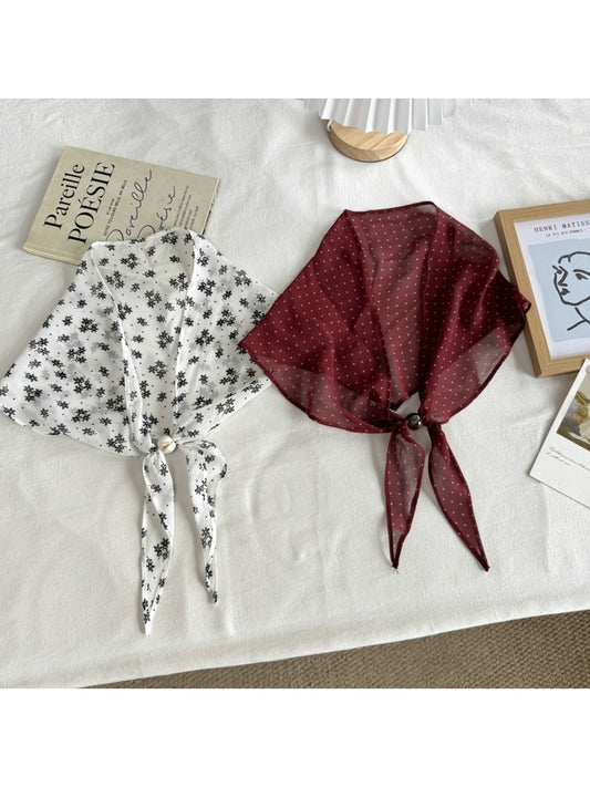 Scarvii - Simple Style Floral and Polka Dot Triangle Scarf