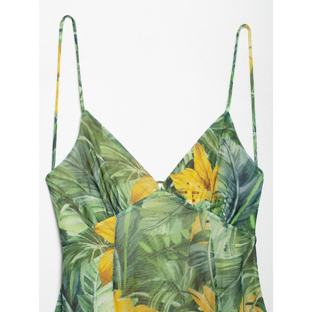 Troposa - Backless Mini Dress - Floral & Leopard & Leaf