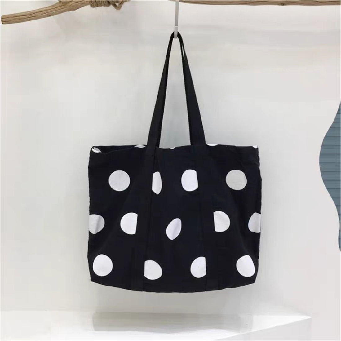 Cosbai Bold Dot Print shopper tote bag with black handles and bold dot print