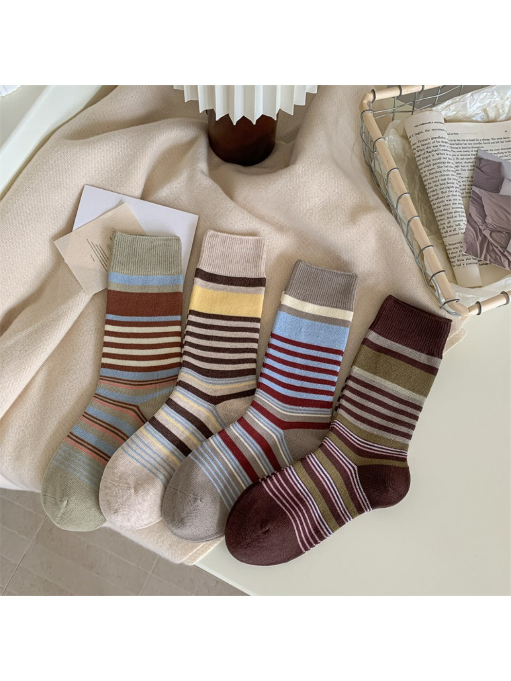 Rufia - Cozy Contrast Stripe Mid Calf Socks