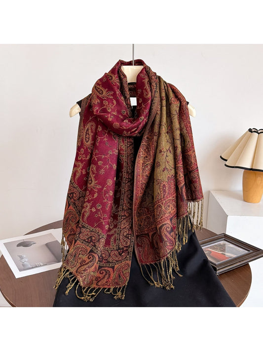 Scarvii - Vintage Paisley Print Fringe Scarf