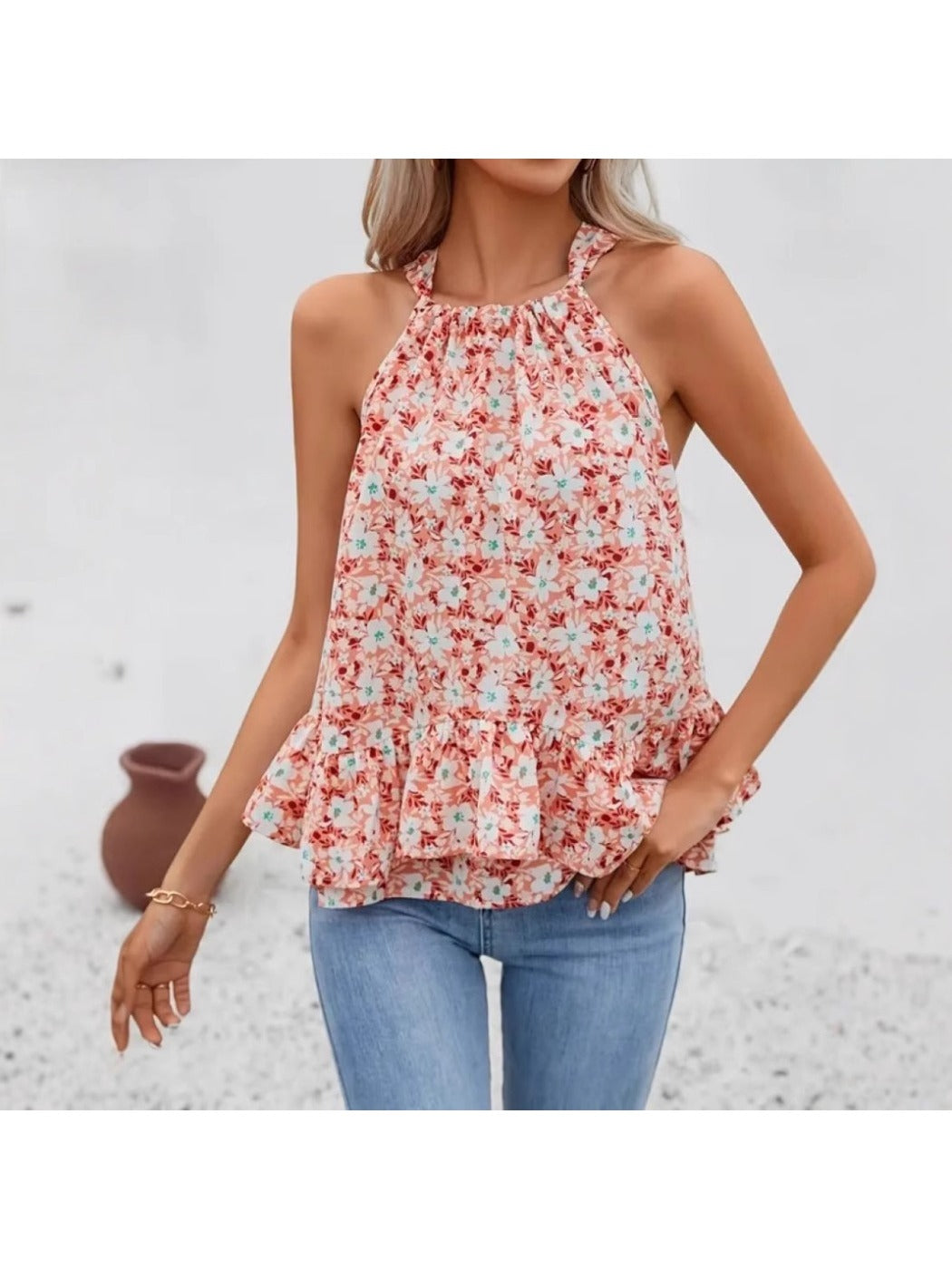 Vesty - Plus Size Floral Sleeveless Vacation Top