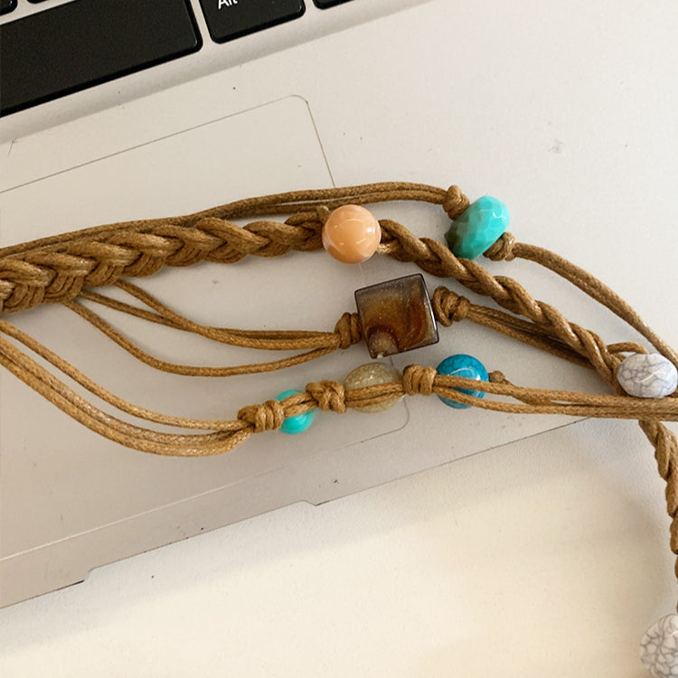 Beco - Blue Beaded Boho Braided Waist Belt