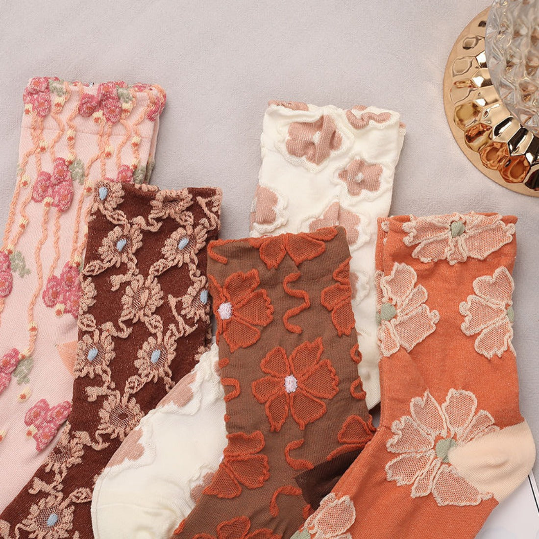 Rufia - Orange Embossed Women's Socks