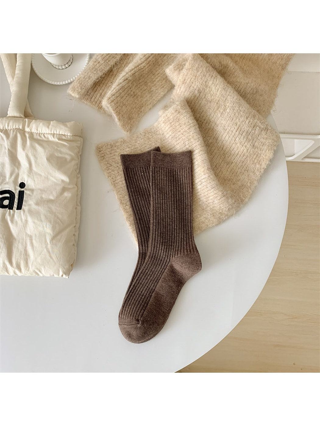 Rufia - Classic Solid Ribbed Crew Socks