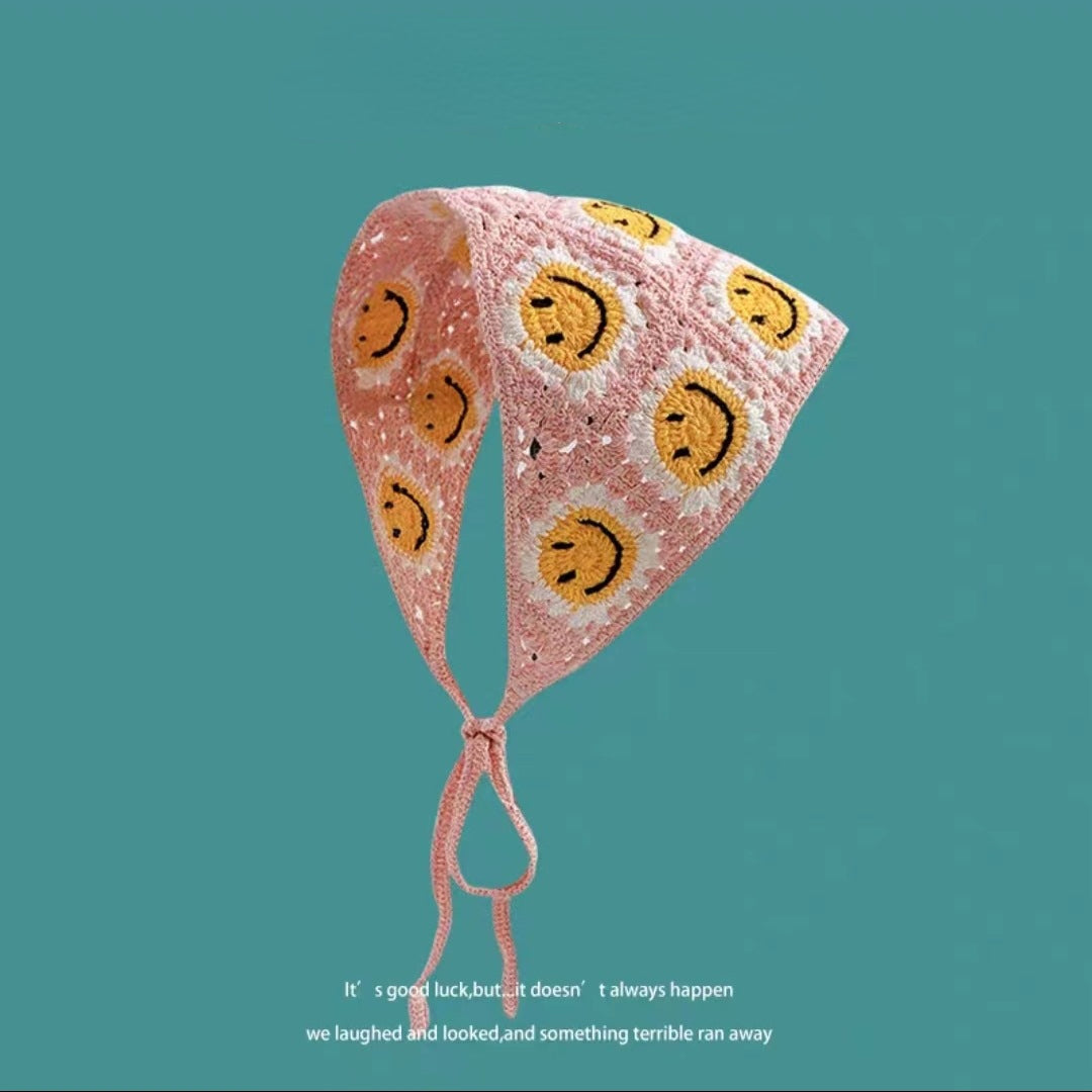 Crochet Hairband Daisy and Smile Face