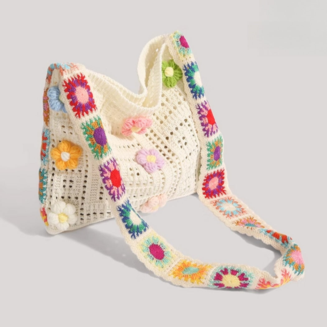 Cosbai - Floral Crochet Shoulder Bag - Summer Chic