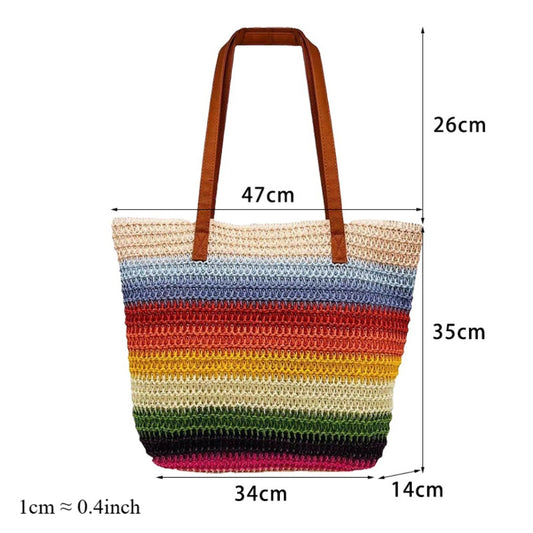 Cosbai - Colorblock Striped Crochet Tote Bag - Large & Classic