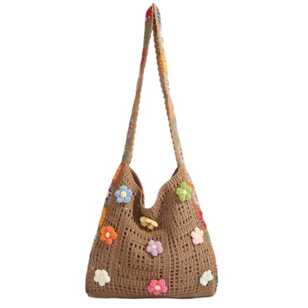 Cosbai - Floral Crochet Shoulder Bag - Summer Chic