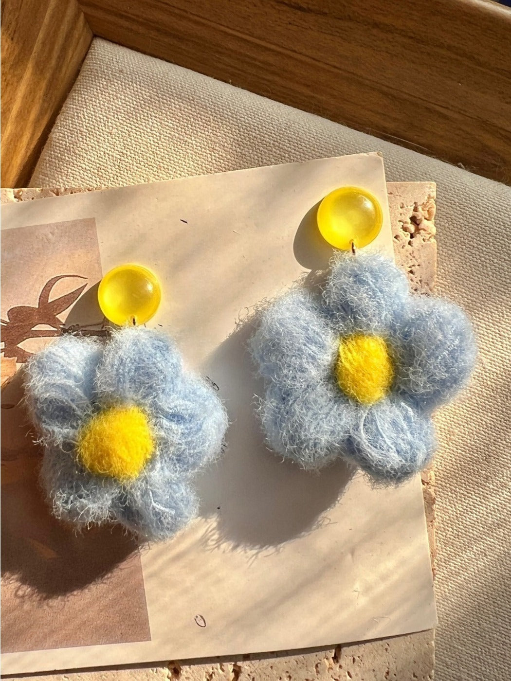 Earwish - Color-Block Crochet Flower Earrings