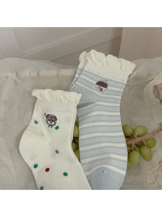 Rufia - Cute Dog Decorative Ruffle Cuff Socks