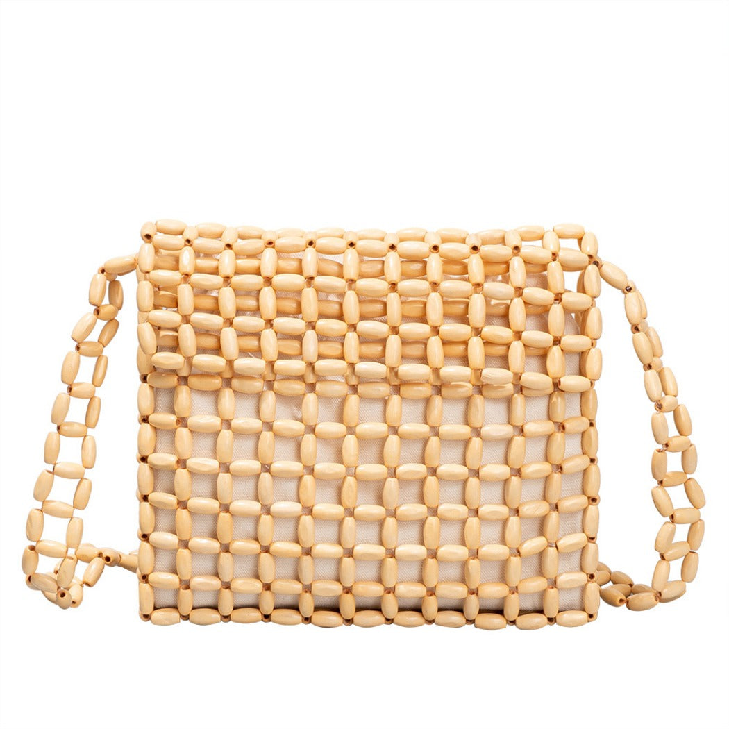 Cosbai - Wooden Bead Woven Crossbody Bag - Stylish & Classic