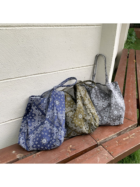 Cosbai - Vintage Canvas Shoulder Bag with Paisley Pattern