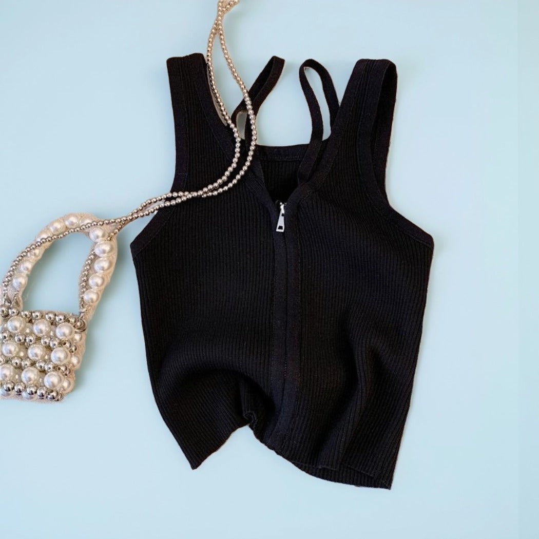Vesty - Striped Zip-Up Sleeveless Top