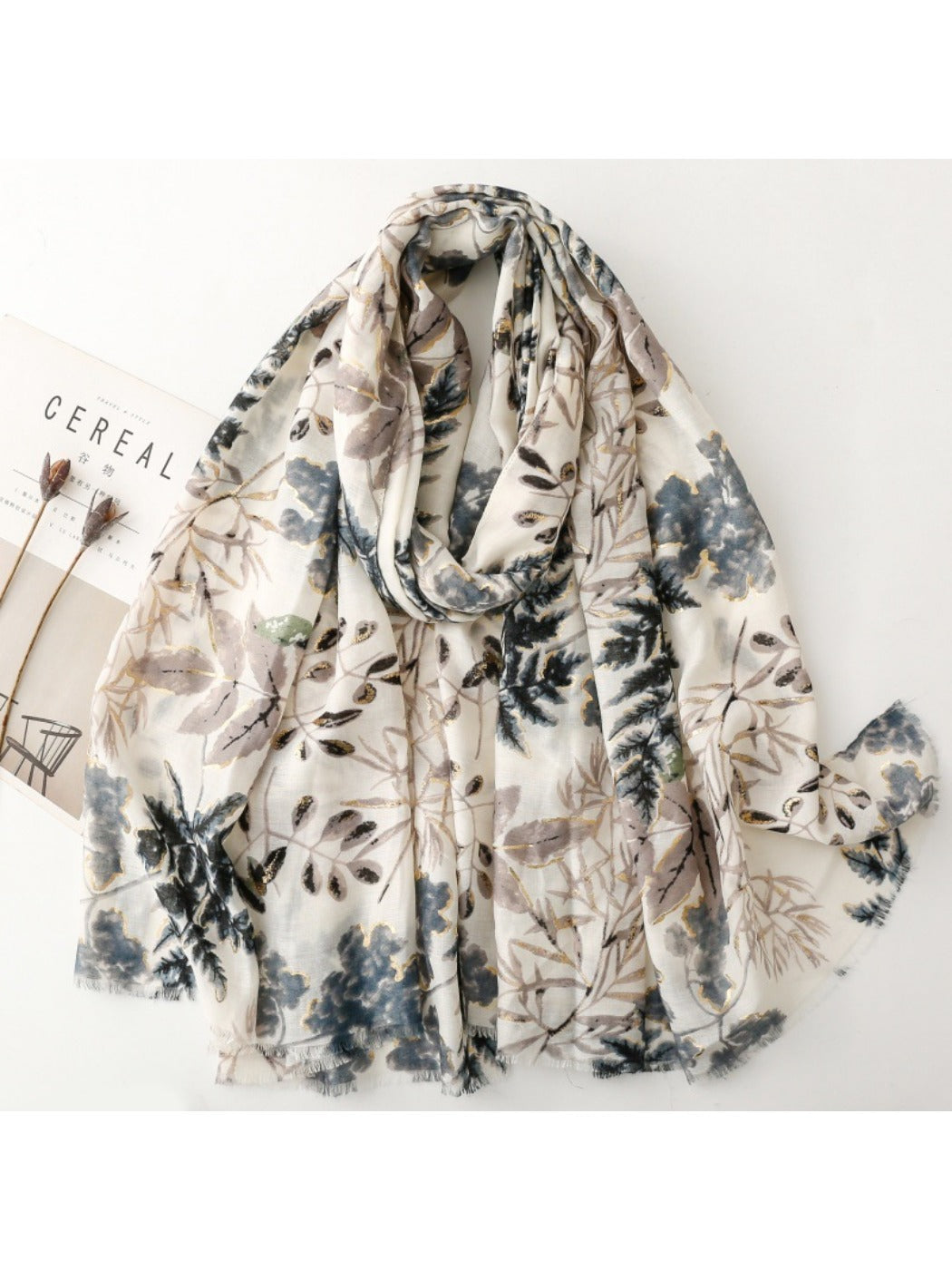 Scarvii - Leaf Print Long Thin Scarf - Versatile & Stylish
