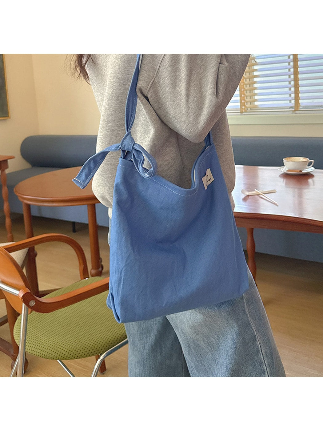 Cosbai - Solid Color Zipper Crossbody Tote Bag