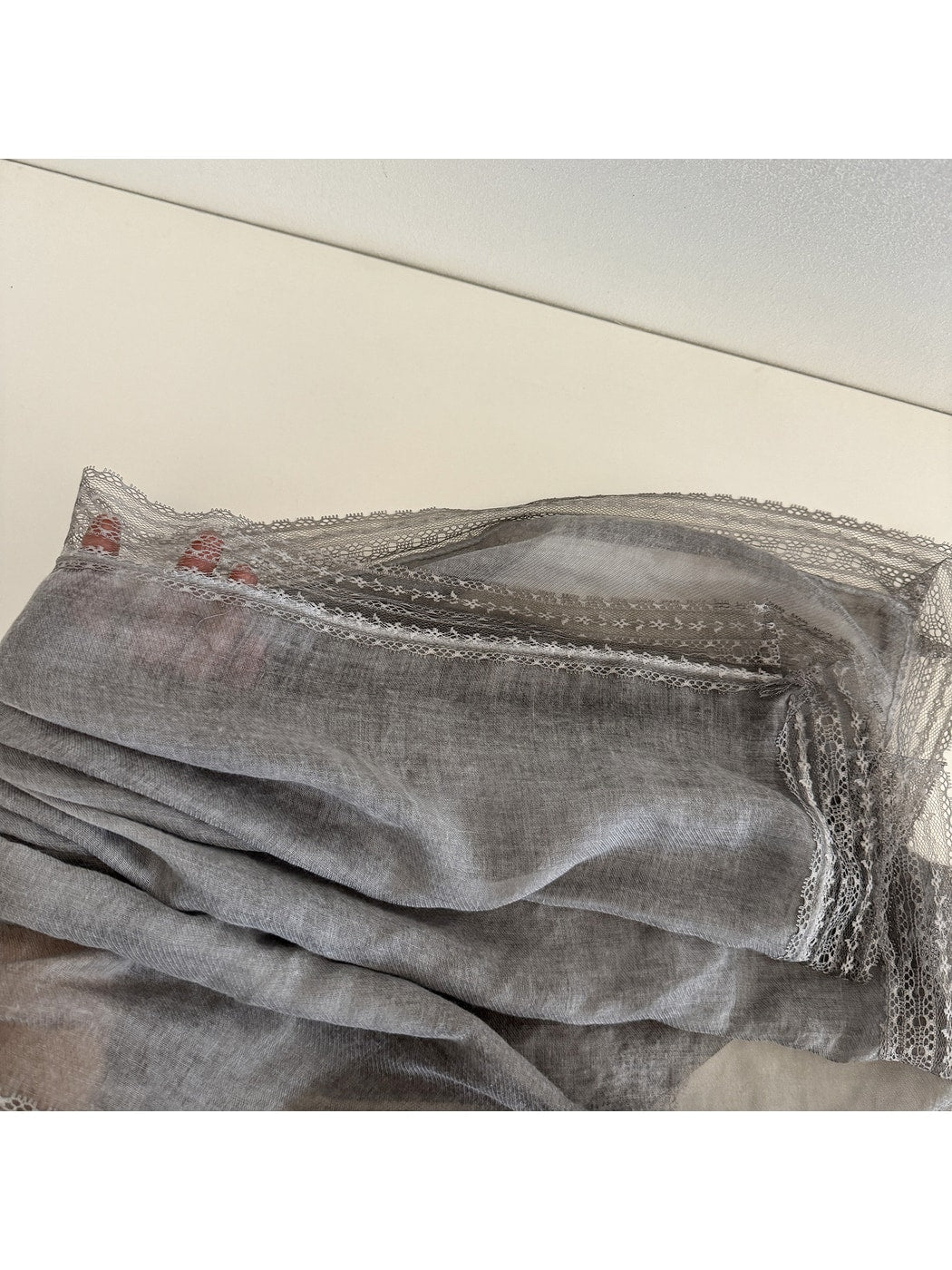 Scarvii - Gray Lightweight Lace Edge Square Scarf