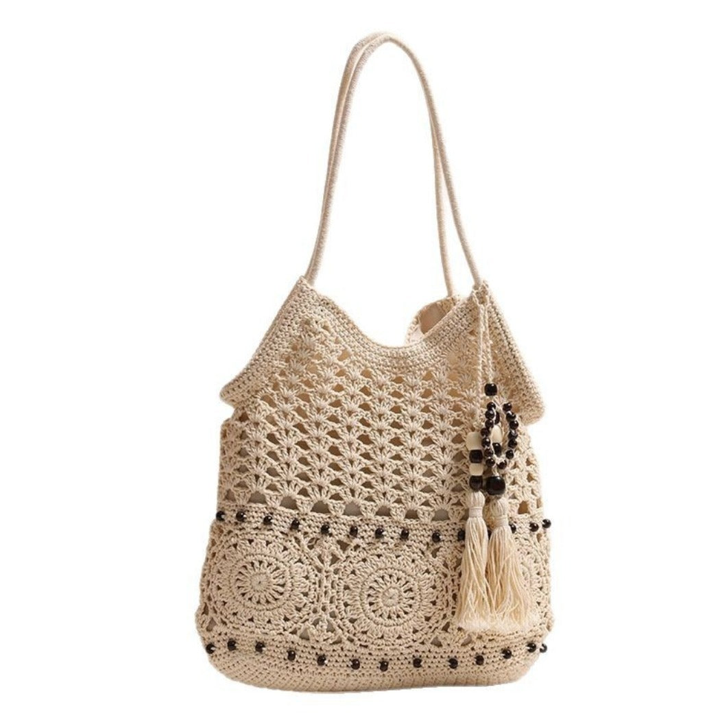 Cosbai - Boho Crochet Shoulder Bag With Zipper