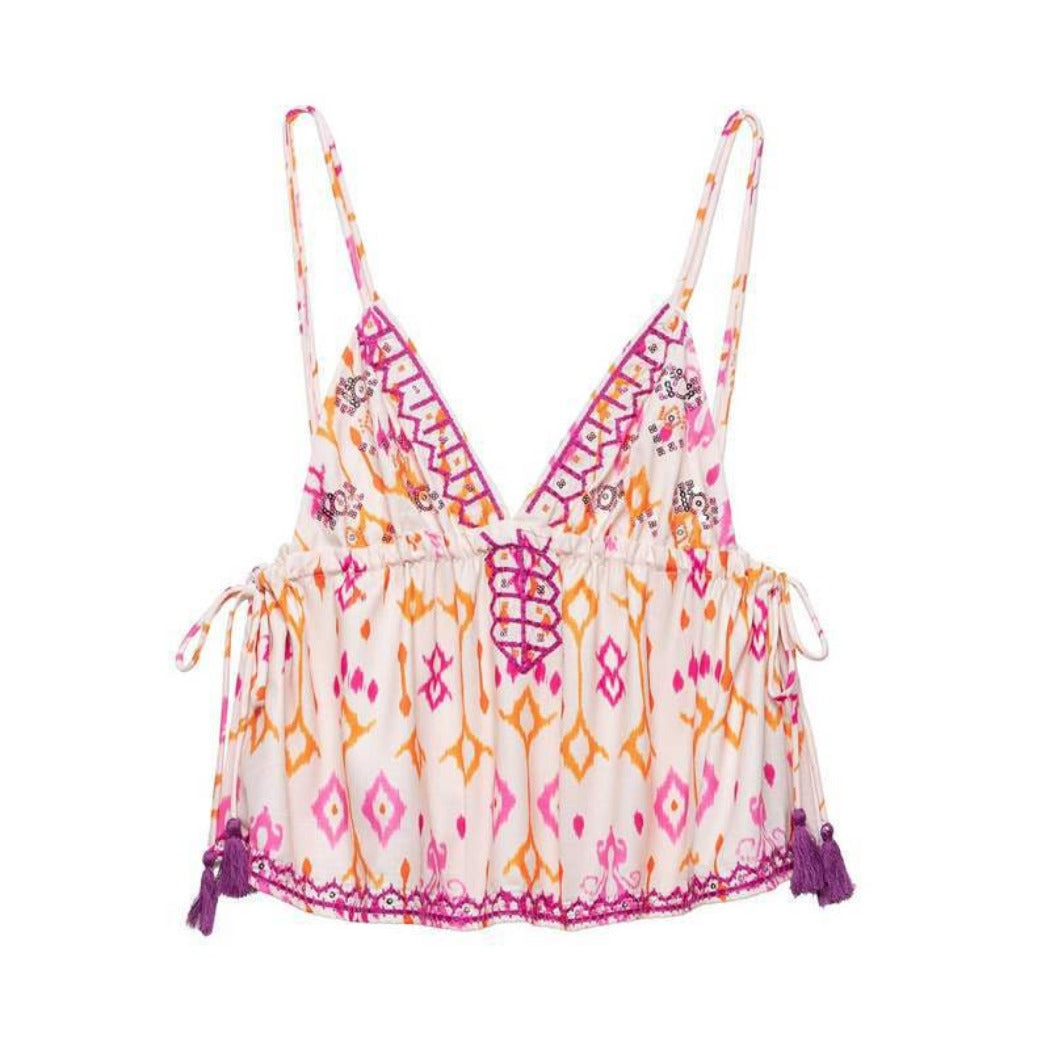 Vesty - V-neck Floral Strap Top - Playful & Soft