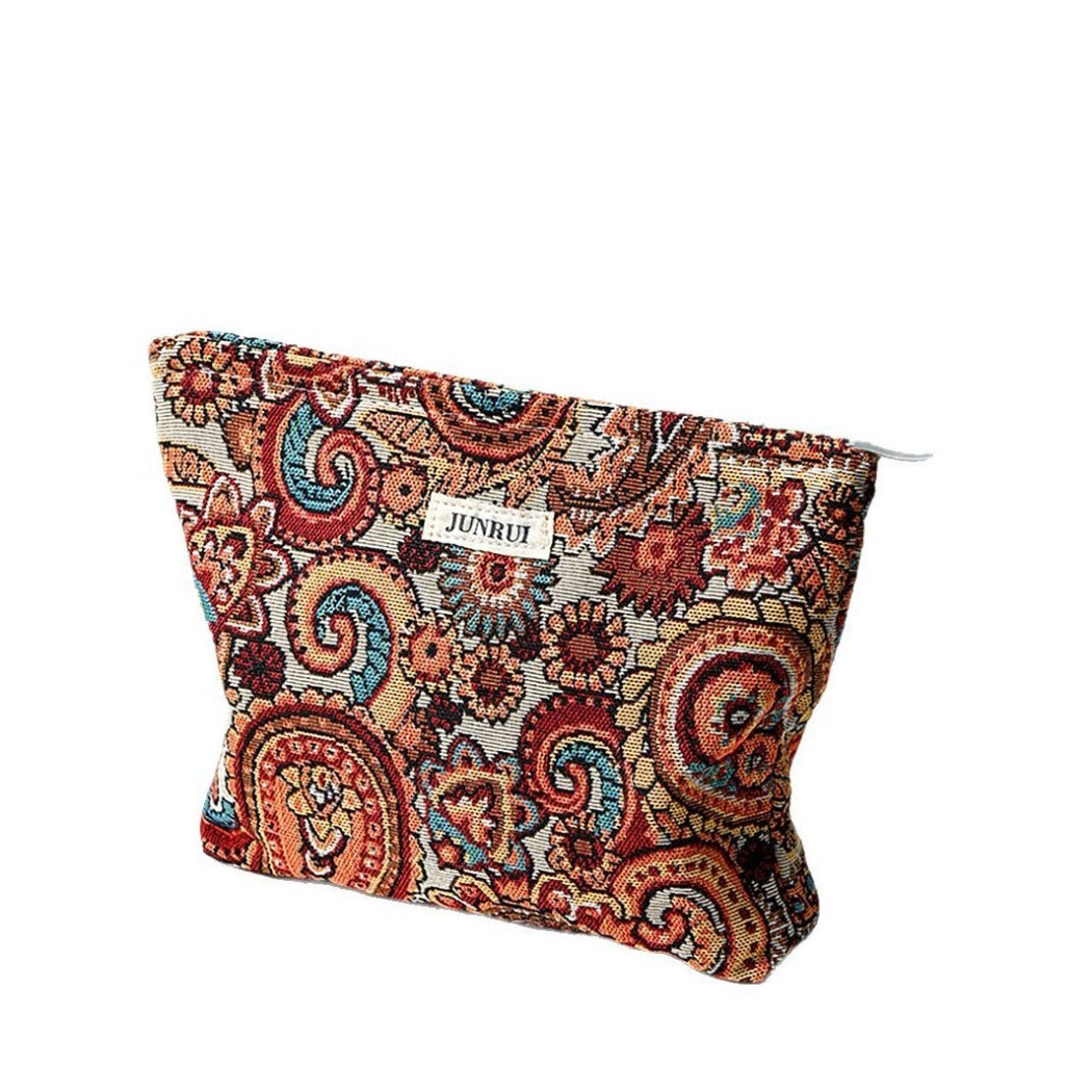 Cosbai - Boho Orange Floral Clutch Bag Zippered Organizer