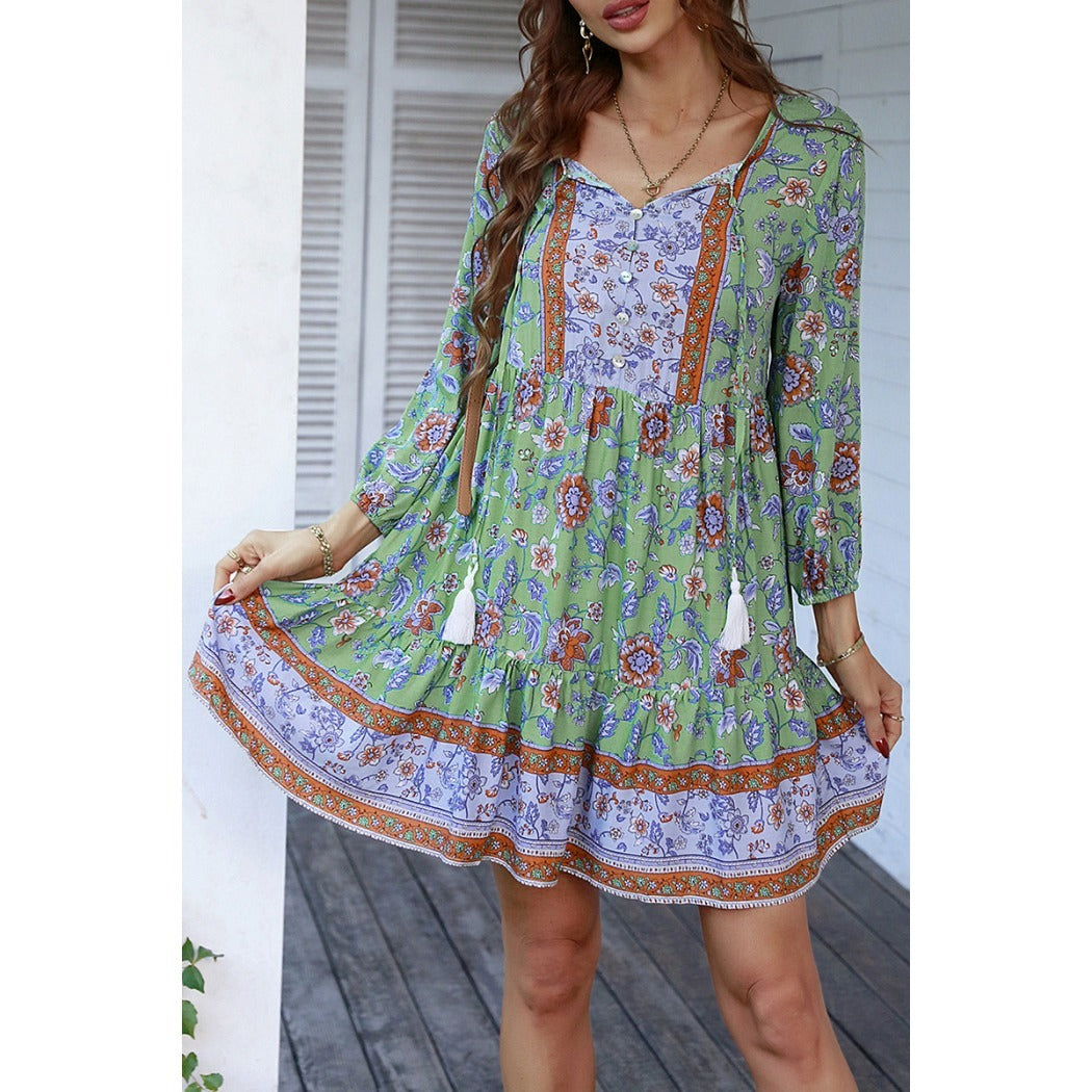 Troposa - Boho V-Neck Dress With Tassels - Chic & Sweet