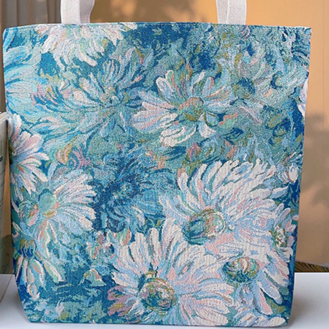 Cosbai - Blue Flowers Monet Garden Style Tote Bag