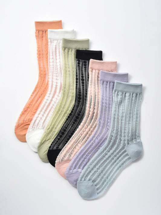 Rufia - Polka Dot & Striped Sheer Crew Socks