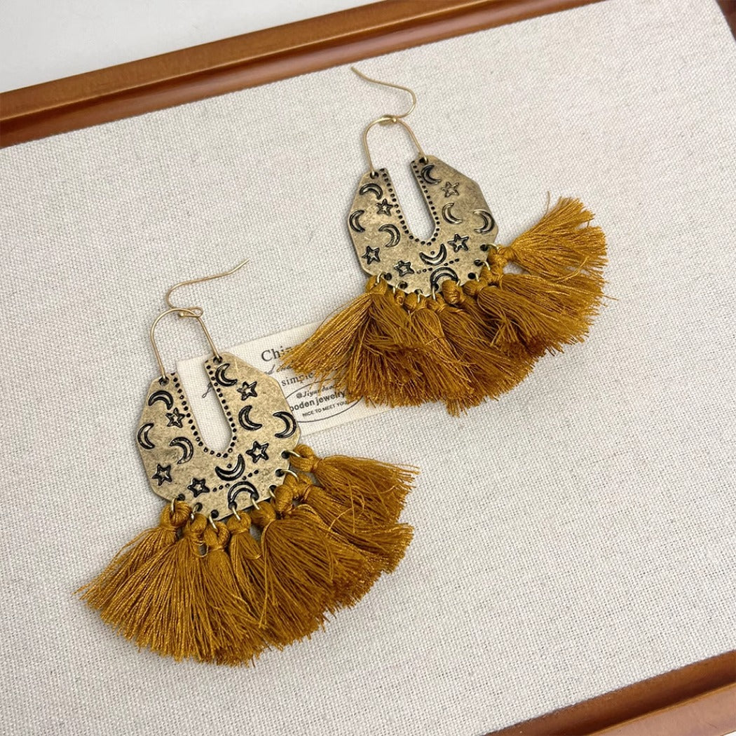 Earwish - Vintage Boho Fringe Earrings with Distressed Metal