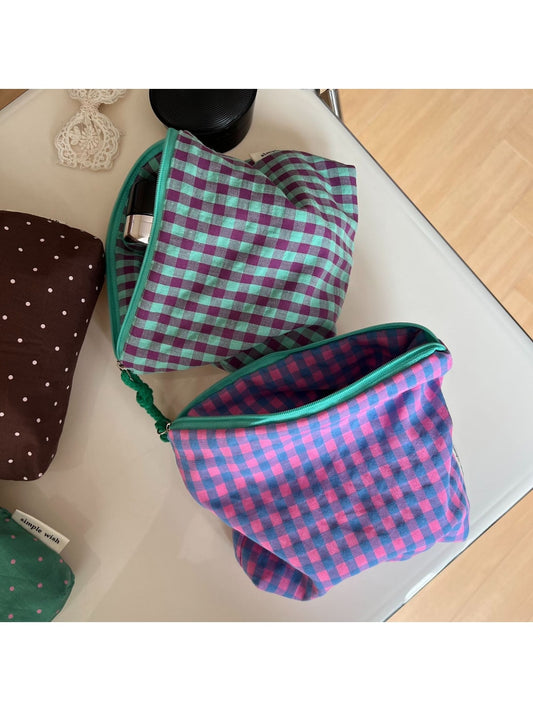 Cosbai - Polka Dot and Plaid Zip Pouch