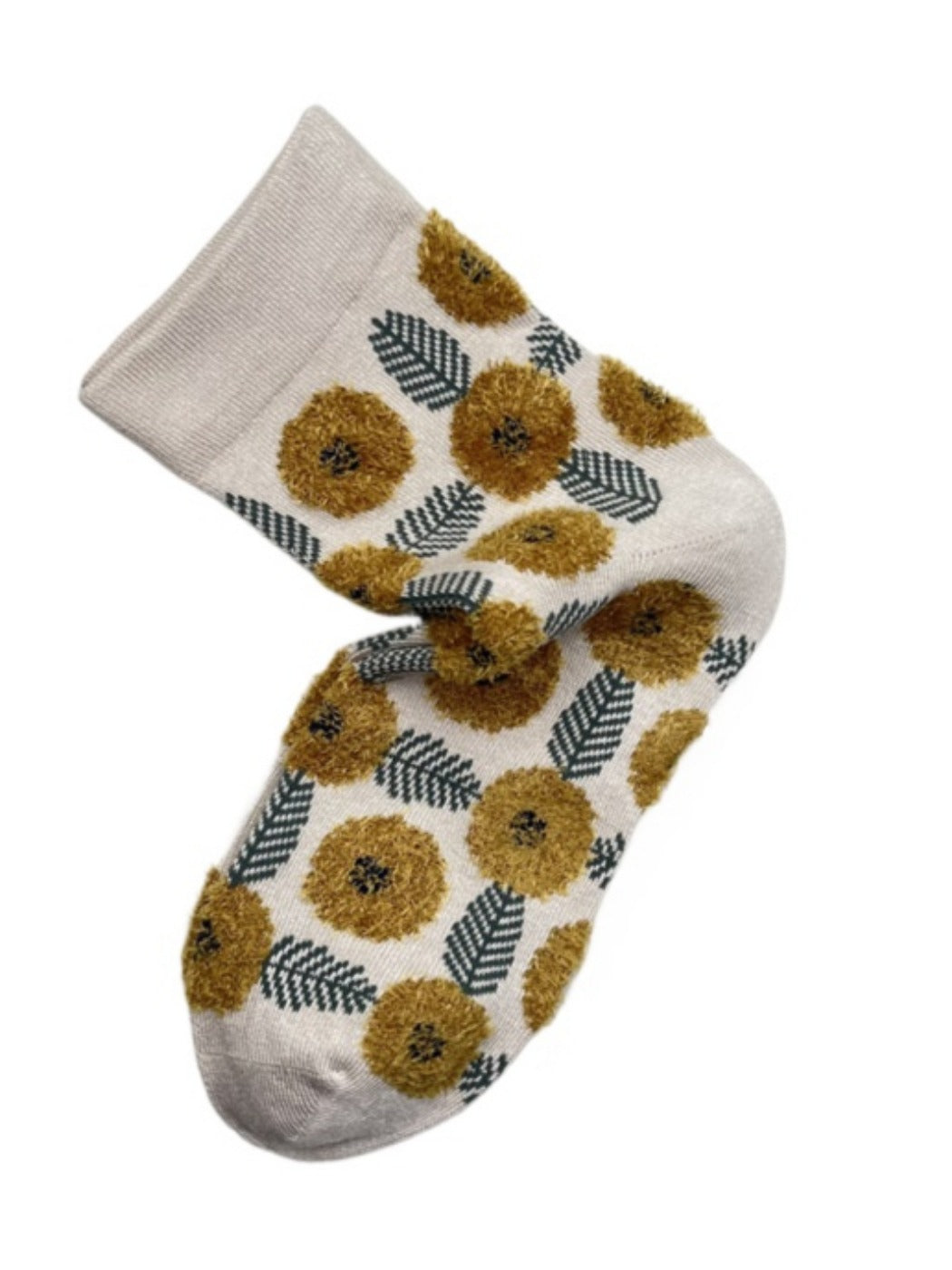 Rufia - Retro Mid-calf Socks with Floral Leaf Patterns