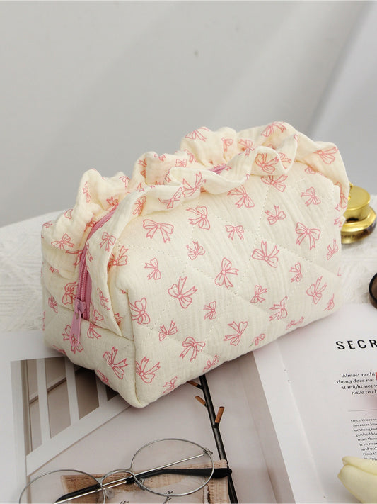 Cosbai - Quilted Cherry Makeup Pouch with Bow Pattern detail view 2