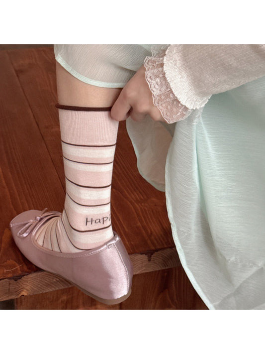 Close-up of Rufia Classic Fine Stripe Crew Socks showing fine stripe pattern