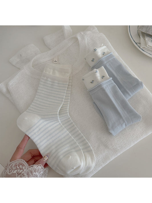 Rufia - Bow and Stripes Pattern Casual Crew Socks