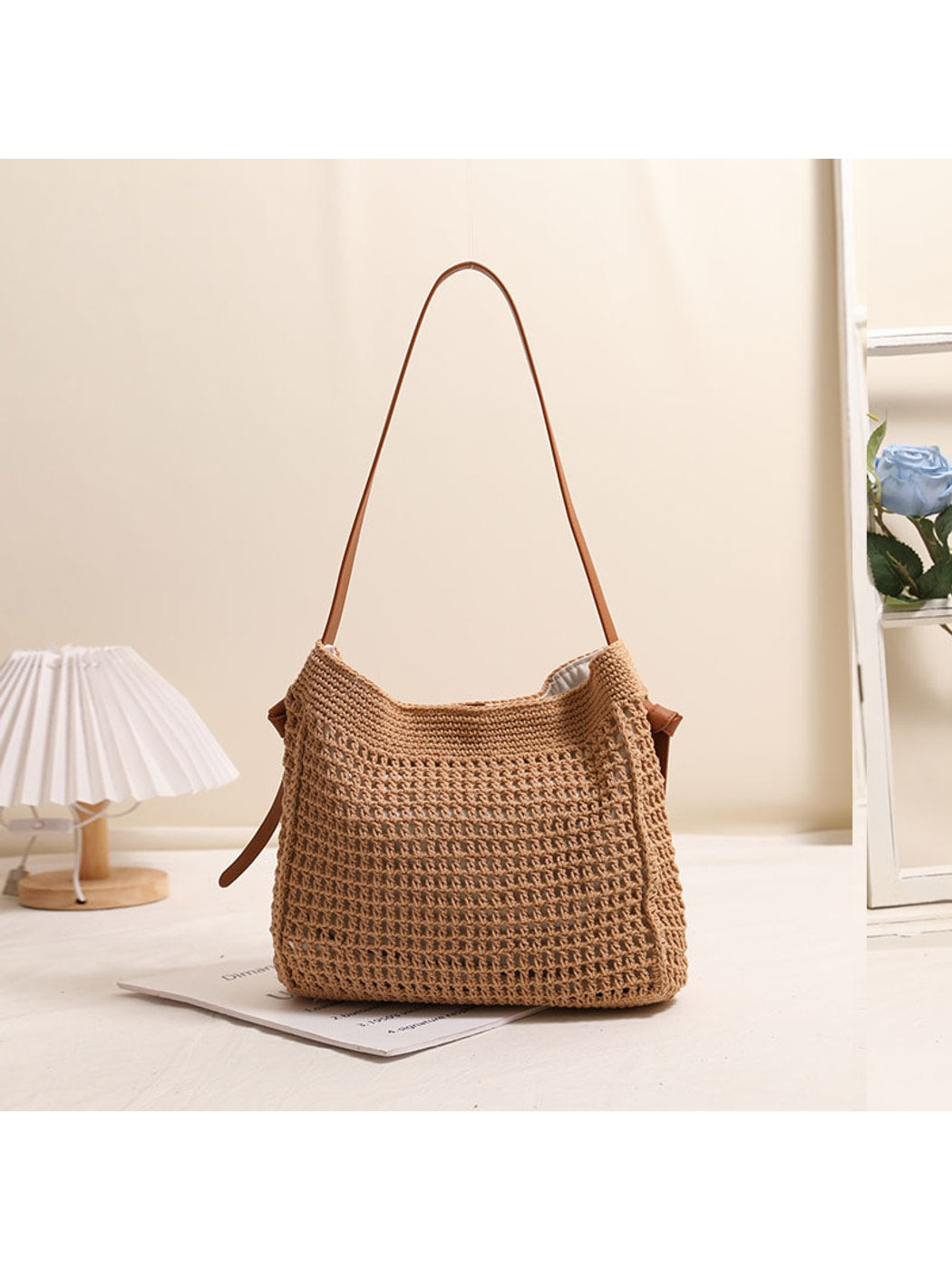 Cosbai - Woven Magnetic Closure Shoulder Bag