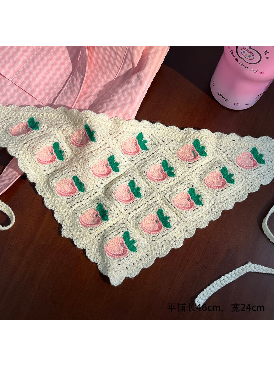 Scarvii fruit pattern crochet headband folded to show both front and back sides