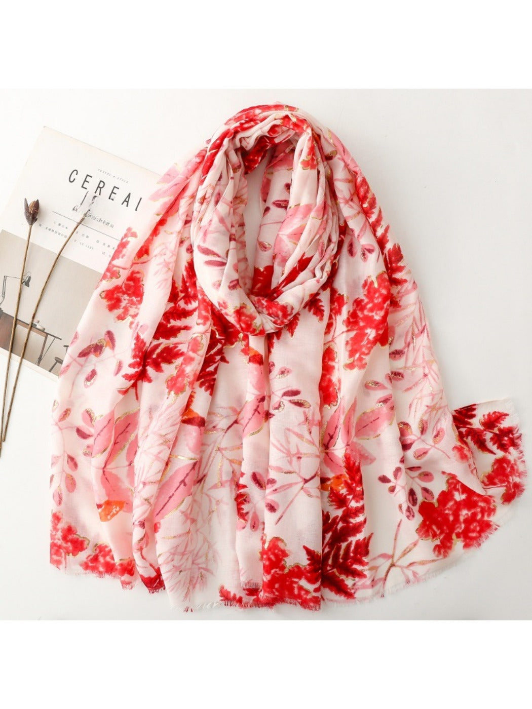 Scarvii - Leaf Print Long Thin Scarf - Versatile & Stylish