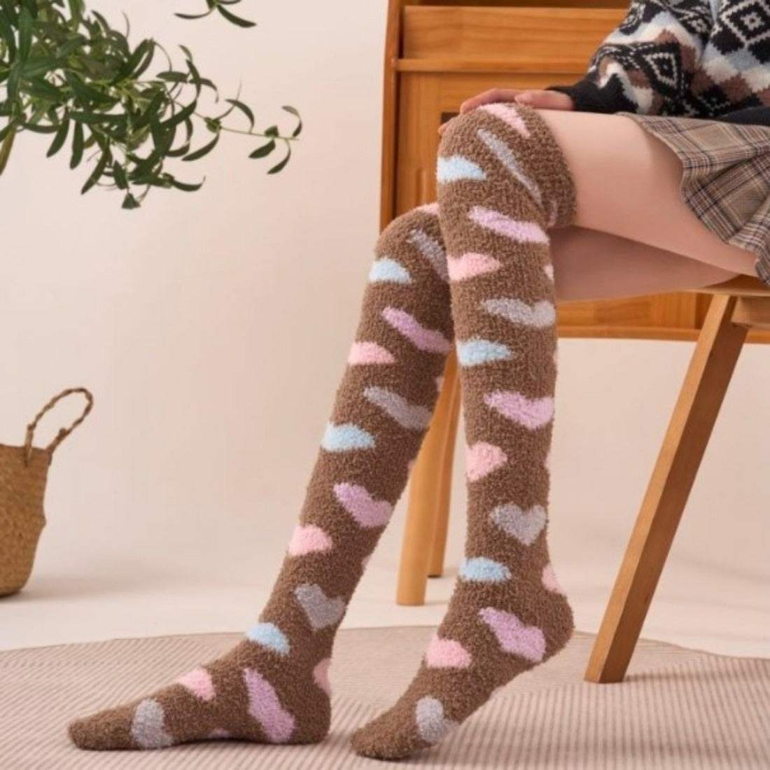 Rufia - Colorful Coral Fleece Over-the-Knee Socks