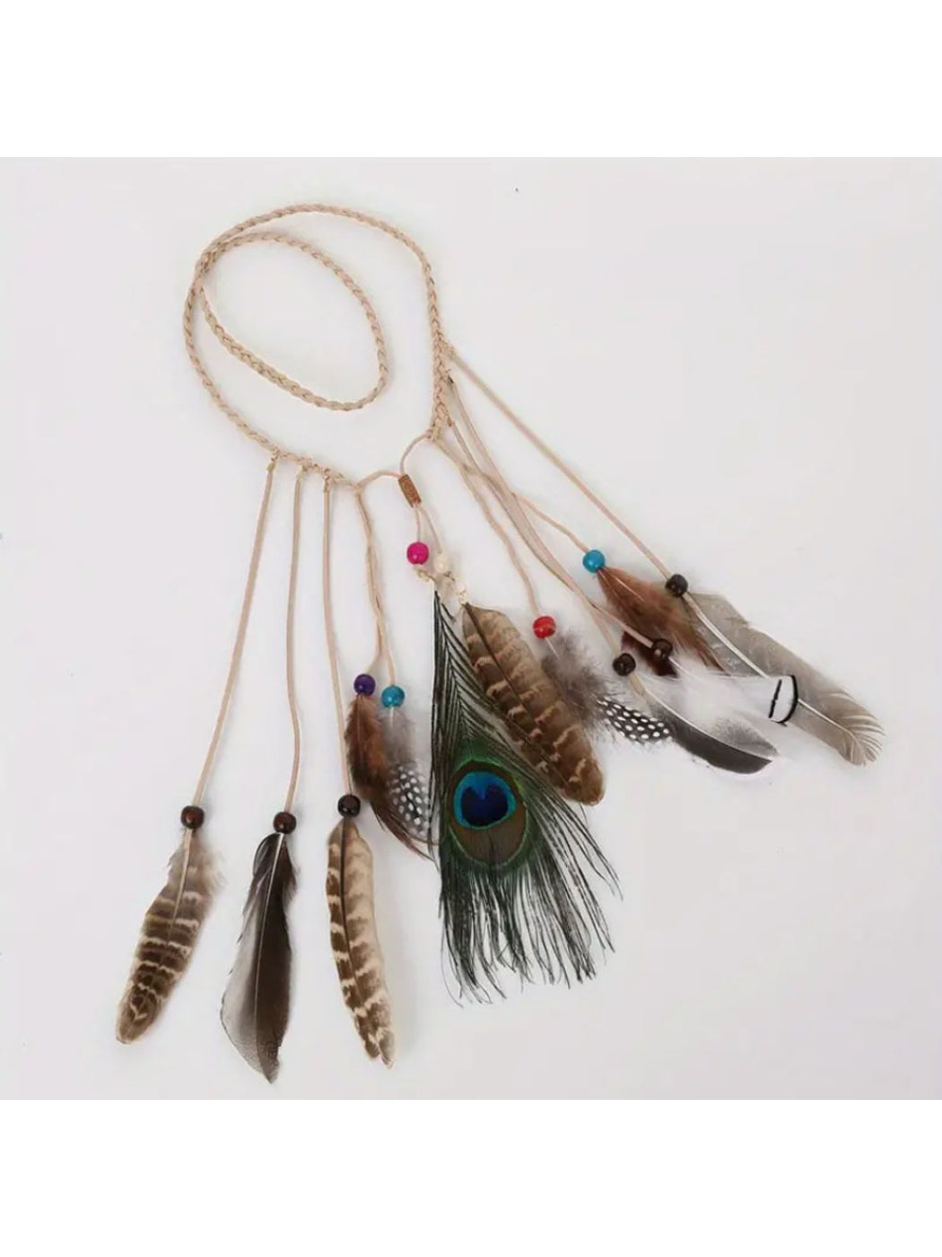 Hairish - Boho Peacock Feather Tassel Hair Headpiece