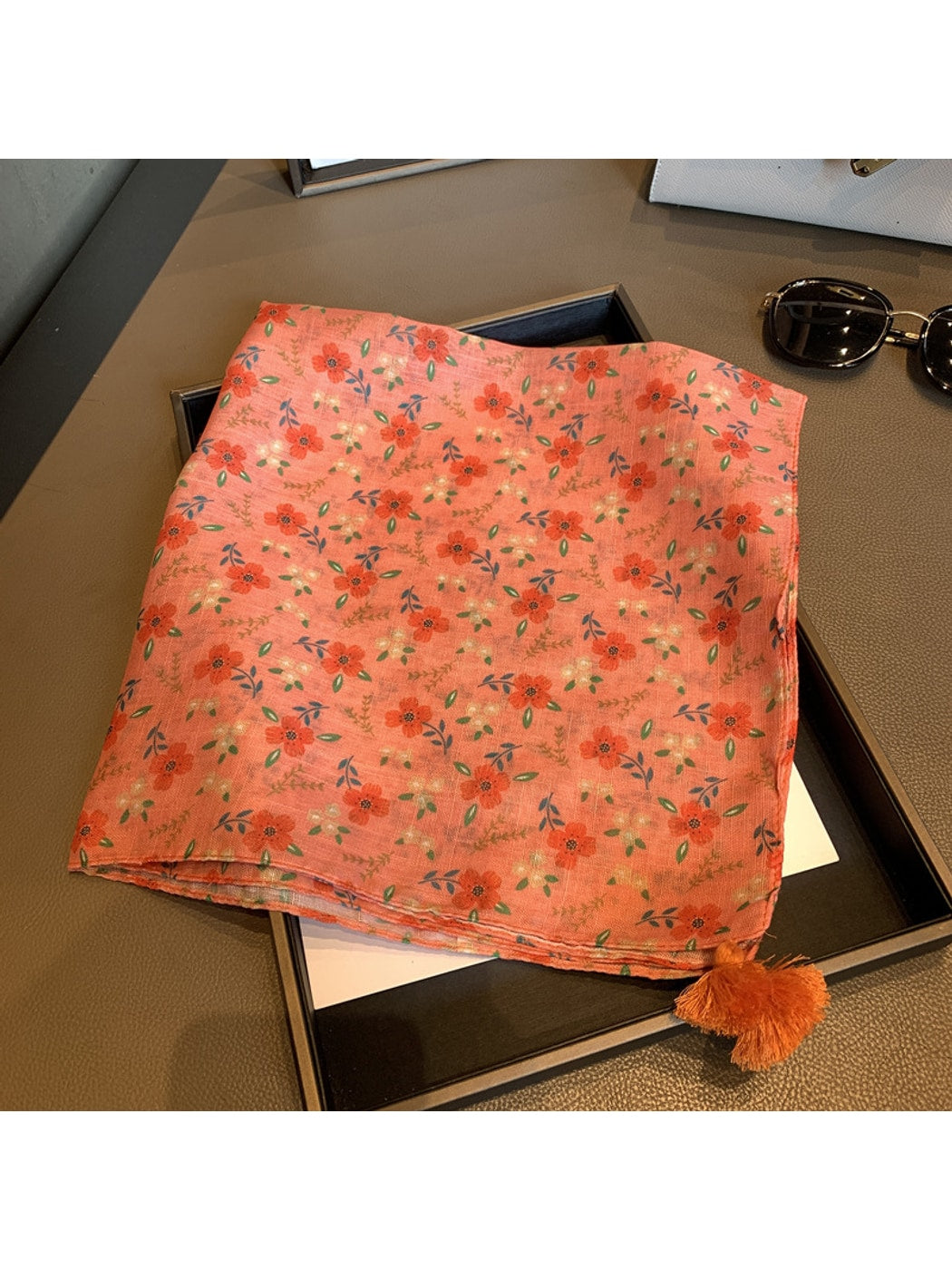 Scarvii - Bright Blossom and Leaf Print Square Scarf