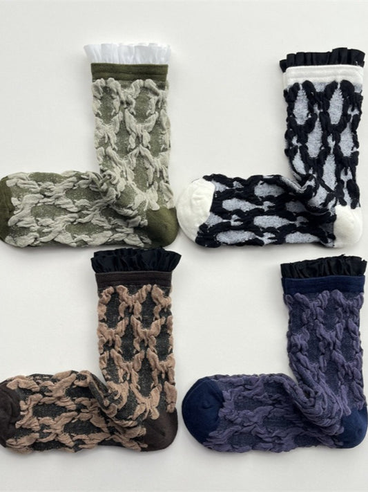 Rufia - Butterfly Pattern Mid-calf Socks with Retro Style