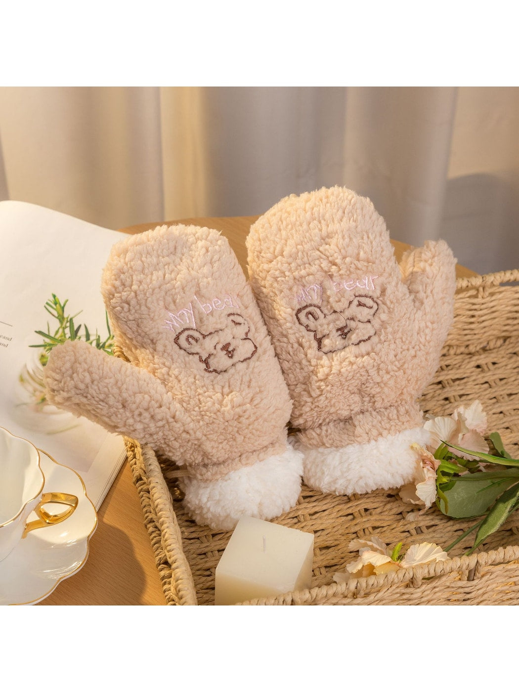 Gloving - Cartoon Bear Plush Winter Mittens