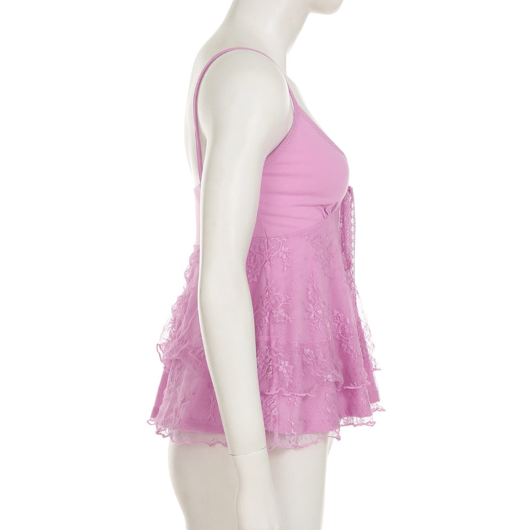 Vesty - Pink Lace Tie-Front Cami Small - Sexy & Slimming