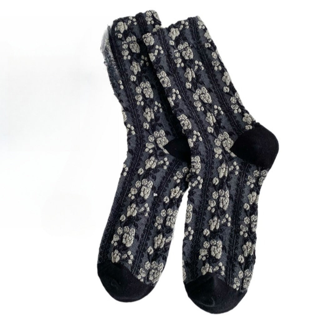 Rufia - Women's Floral Print Mid-Calf Socks - Vintage & Classic