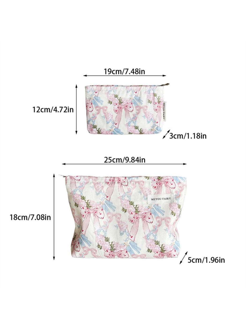 Cosbai Bow Floral Cosmetic Bag with visible bow and colorful floral pattern