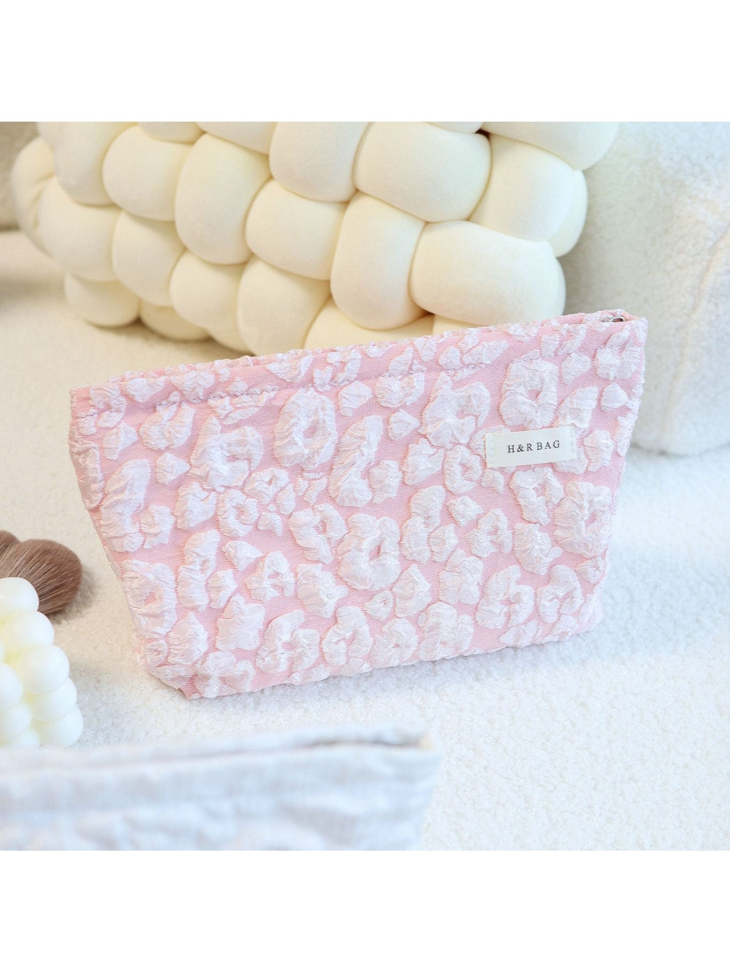 Cosbai - Embossed Cloud Floral Print Makeup Bag
