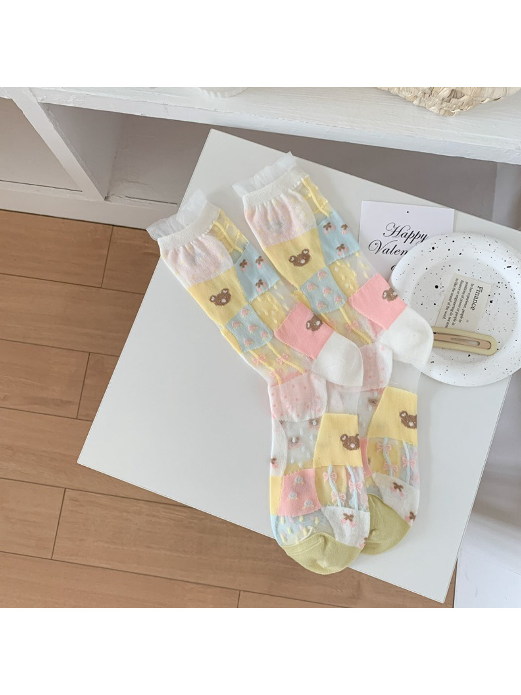 Rufia - Teddy Patchwork Sheer Crew Socks product image 6