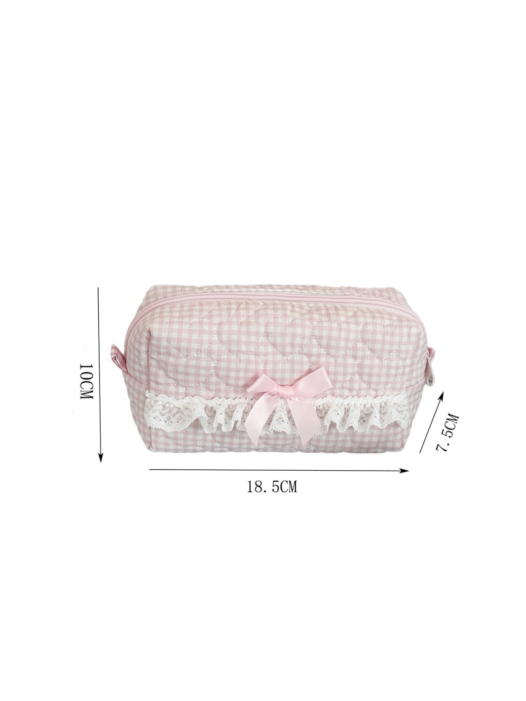 Cosbai Lace Bow Gingham Cosmetic Pouch displayed on a white background